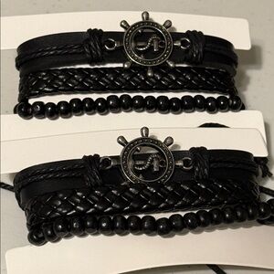 Black Nautical Charm Bracelet set of 2 new on card adjustable unisex bracelets
